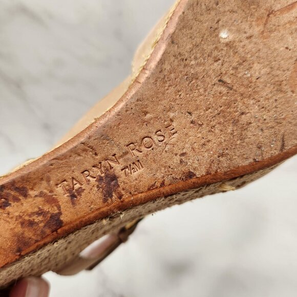 Taryn Rose Tan Leather Espadrille Wedges Sandals Laser Cut W/ Dust Bag 7.5 - Picture 8 of 9